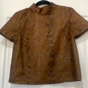 Brown imitation snake material with 3 buttoned up high neck